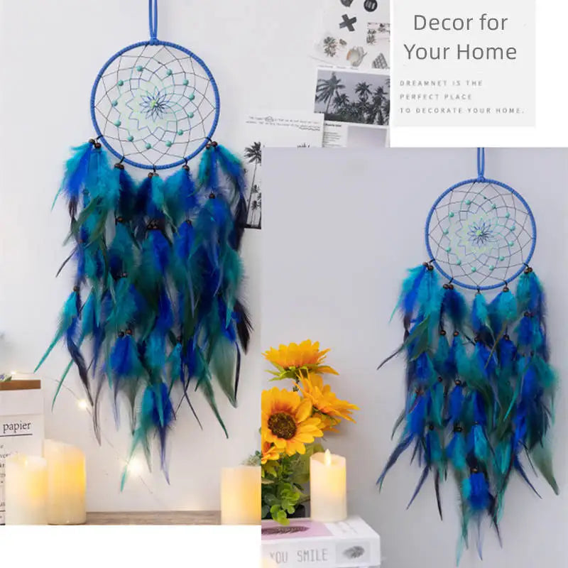 Blue Dream Catcher Hanging Home Decor Feahter Dreamcatcher Catchers Aesthetic Living Girl Room Bedroom Decoration Nordic Style