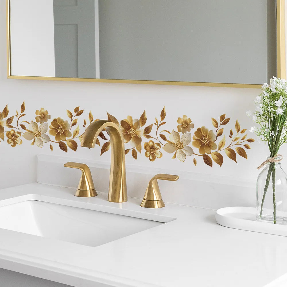 Creative Golden Floral Aesthetic Home Decoration Wallpaper Living Room Modern Art Mural Bedroom Toilet Decal Bathroom Wall Decor