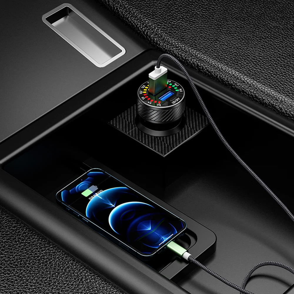 QC 3.0 Dual USB Car Charger 12V 24V Waterproof 18W Fast Charging Marquee Light LED Voltmeter ON OFF Switch Car-charger Adapter