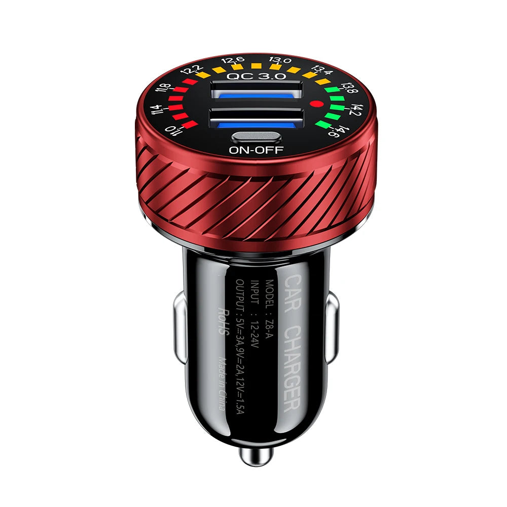QC 3.0 Dual USB Car Charger 12V 24V Waterproof 18W Fast Charging Marquee Light LED Voltmeter ON OFF Switch Car-charger Adapter