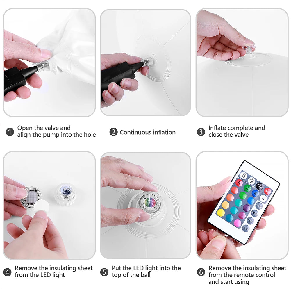 Garden Luminous LED Ball 16 Colors Luminous Bouncy Ball Swimming Pool Luminous Inflatable Balloon Beach Wedding Party Decoration