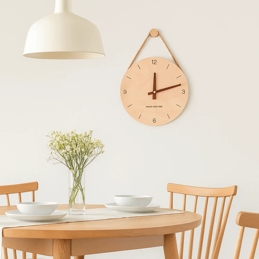 Home Decor Round Solid Wood Clock Hanging Minimalist Aesthetic Clock Nordic Style Wall Clock Living Room
