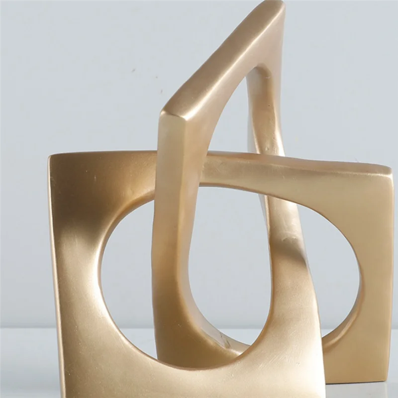 A19F-Abstract Geometric Distortion Ornament Craft Desk Decoration Golden Square Collar Artwork Statue Room Aesthetics Decor A Du