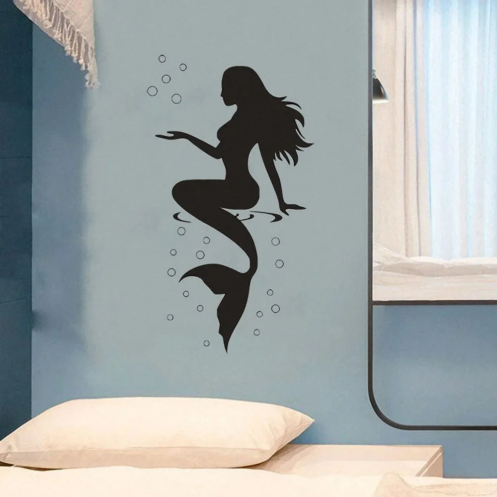 Aesthetic Mermaid Wall Stickers Fashion Design Beautiful Waterproof Decals for Toilet  Bathroom Bedroom Decor Home Decoration