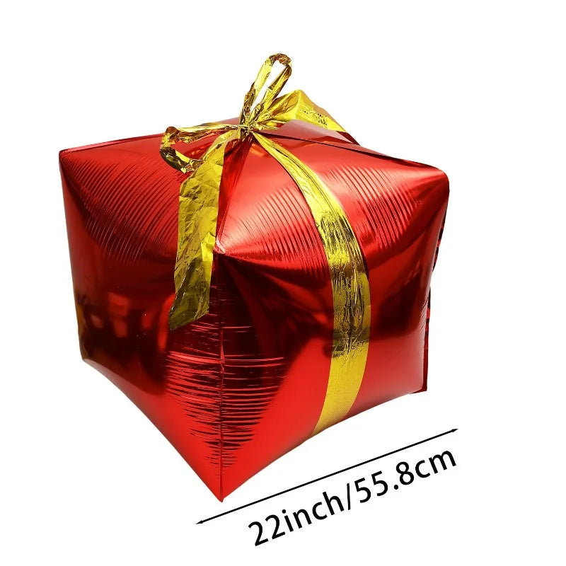 Gift Box Decorative Balloon Christmas Standing Balloons Aluminum Foil Photo Props Globs Christmas Gift Box Ornament with Bow