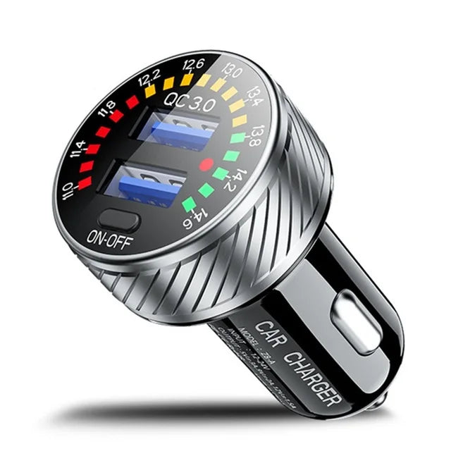 QC 3.0 Dual USB Car Charger 12V 24V Waterproof 18W Fast Charging Marquee Light LED Voltmeter ON OFF Switch Car-charger Adapter