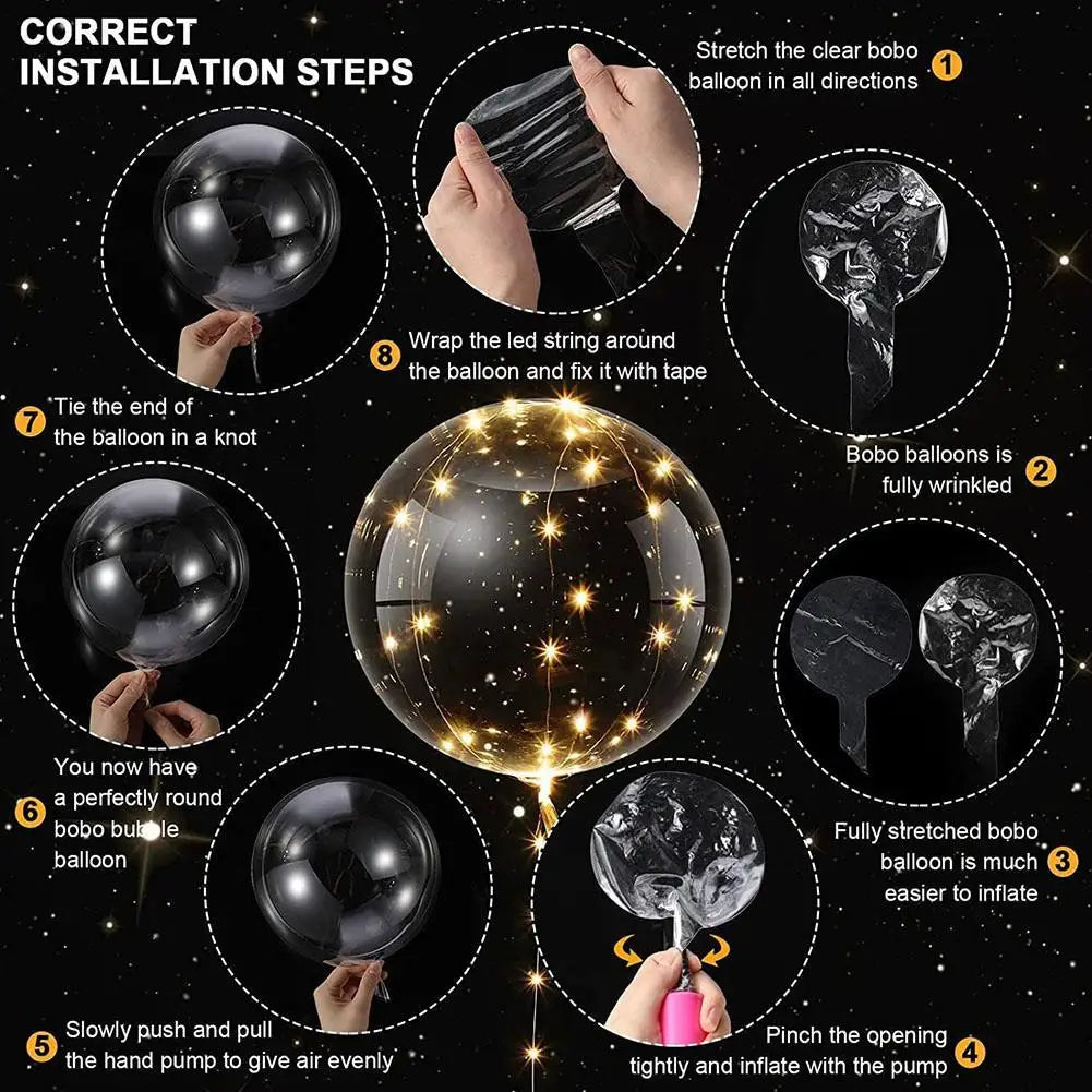 3PCS LED Balloon With Light Transparent Helium Bobo Ballons For Wedding Birthday Christmas Party Decoration LED Light Balloons