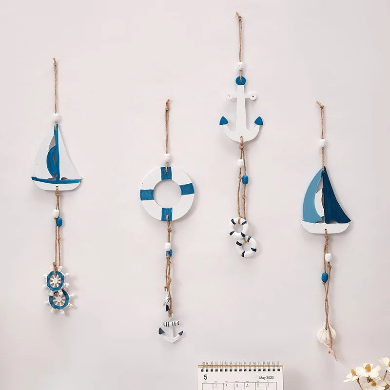 Mediterranean Style Decorative Ornaments Artistic Home Background Kindergarten Wall Hanging Lighthouse Sailboat Wooden Crafts