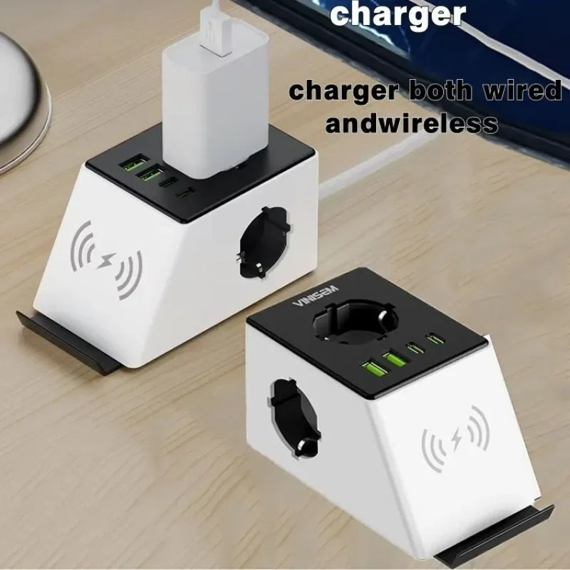 European Standard 3-Hole 7-Position Socket For Wireless Charging Of Mobile Phones Office Small Type-C Usb Fast Charging Socket