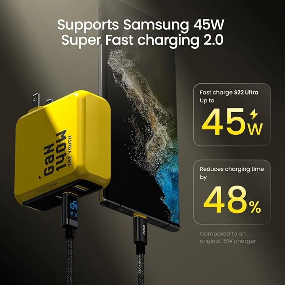 AOHI Youth 140W GaN Charger PD3.1 3-Port Type C Quick Charge For Macbook Pro Laptop USB Fast Charger For iPhone 16 Xiaomi Tablet