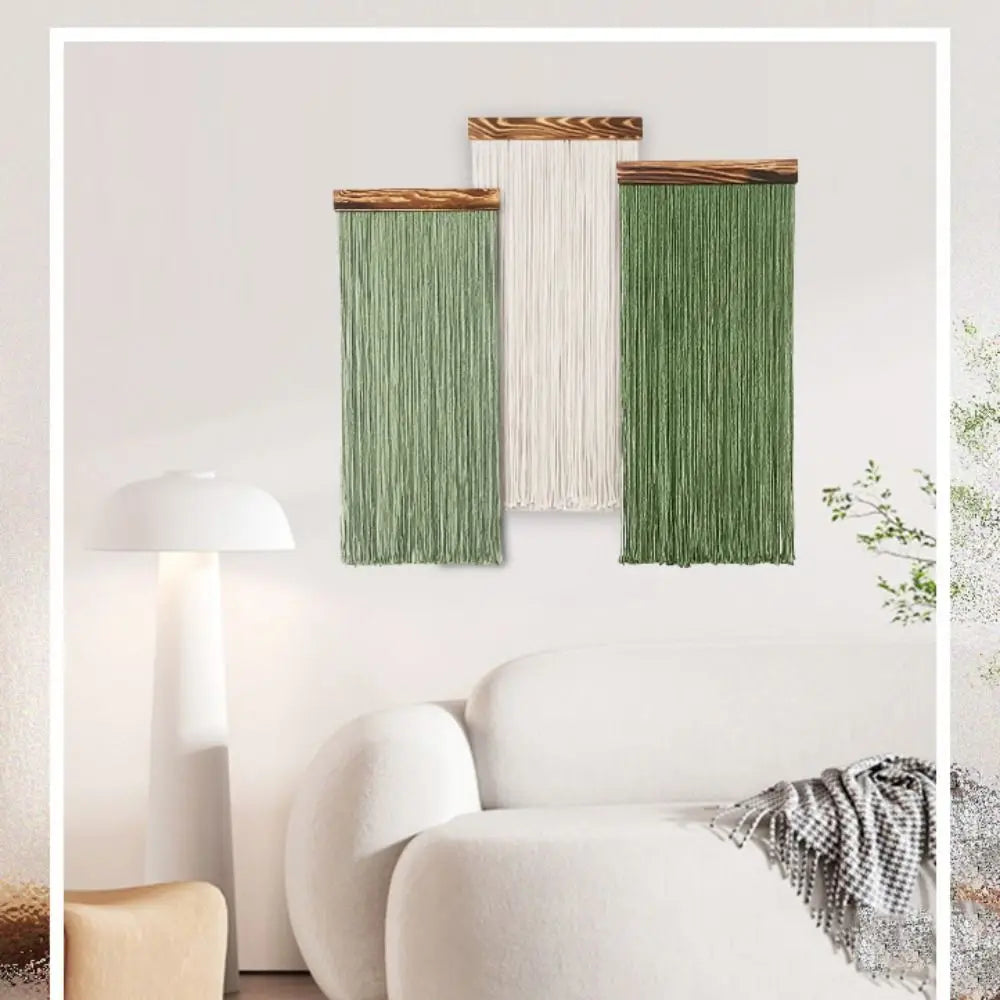 Boho Decor Wooden Wall Hanging Tapestry Tassel Hand-Woven Curtain Tapestry Aesthetic Cotton Rope Tapestry Apartment