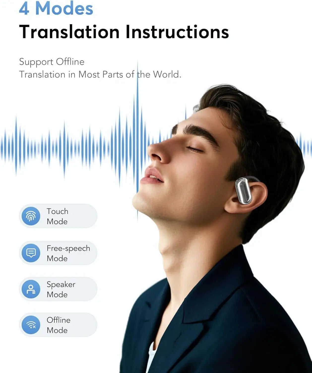 UYUXIO AI Language Translation Headphones with 144 Languages & Accents Real-Time Earbuds Translator for iPhone Android Phones