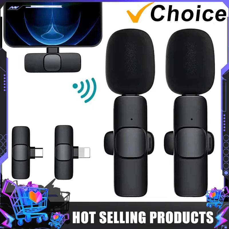 Wireless Lavalier Microphone Portable Audio Video Recording Mini Mic For iPhone Android Live Broadcast Gaming Phone With Receive