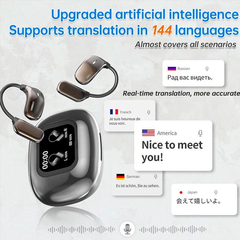 UYUXIO Real Time AI Translating Earphone with LCD Touch Screen OWS Translation Earbuds with 144 Languages Ear Buds for Business