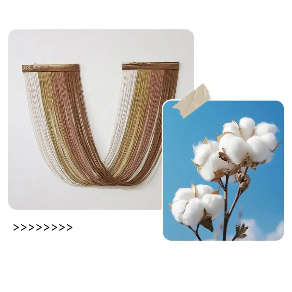 Boho Decor Wooden Wall Hanging Tapestry Tassel Hand-Woven Curtain Tapestry Aesthetic Cotton Rope Tapestry Apartment