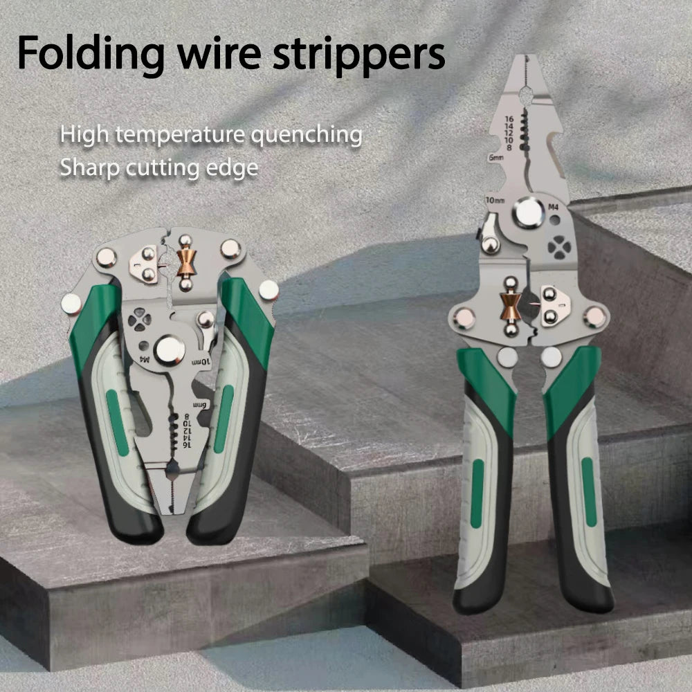 Foldable wire stripper, pulley design multi-function electrician wire splitter wire winding pliers crimping pliers hand tool