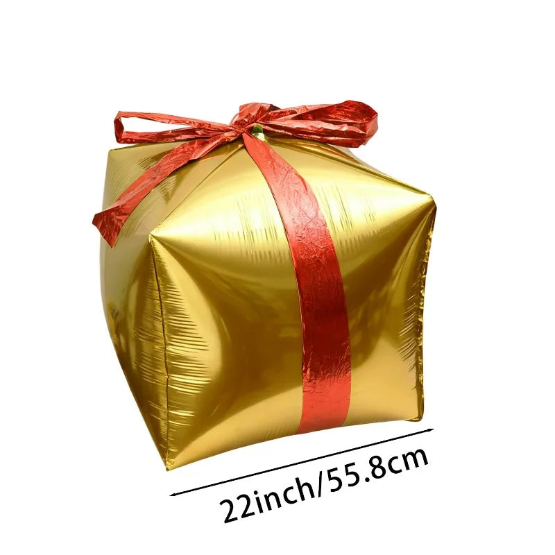 Gift Box Decorative Balloon Christmas Standing Balloons Aluminum Foil Photo Props Globs Christmas Gift Box Ornament with Bow