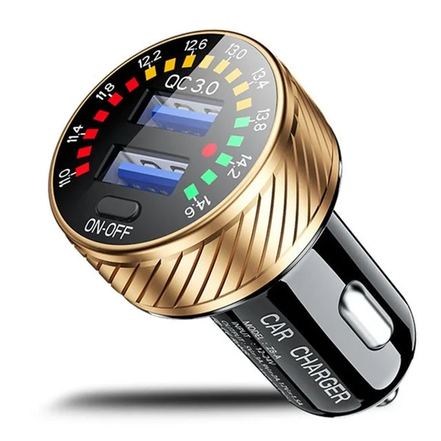 QC 3.0 Dual USB Car Charger 12V 24V Waterproof 18W Fast Charging Marquee Light LED Voltmeter ON OFF Switch Car-charger Adapter