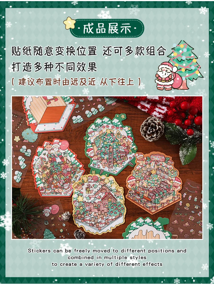 Christmas 3D Scene Stickers - 3pcs Festive Diorama Decals for DIY Journals & Crafts