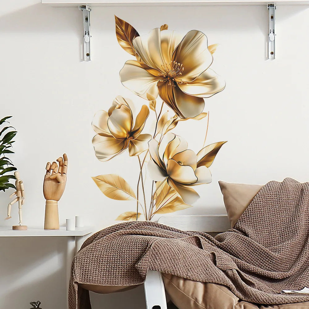 Creative Golden Floral Aesthetic Home Decoration Wallpaper Living Room Modern Art Mural Bedroom Toilet Decal Bathroom Wall Decor