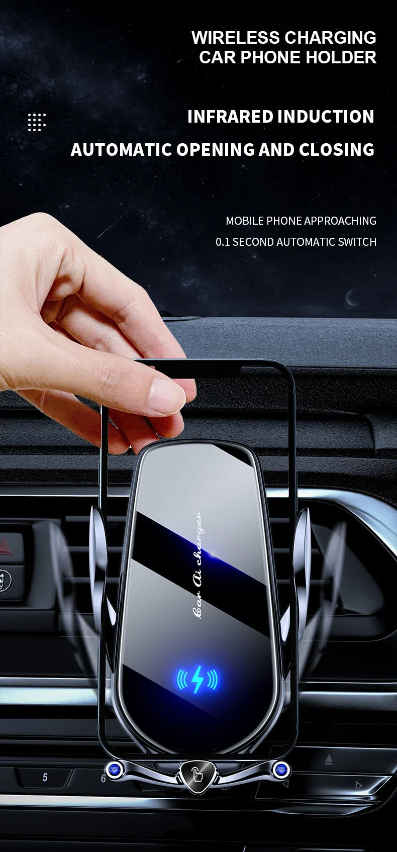 Car Phone Holder 15W Wireless Fast Charger Magnetic Charger Head Touch Control for iPhone 12 13 14 15 Pro Max Xiaomi Huawei