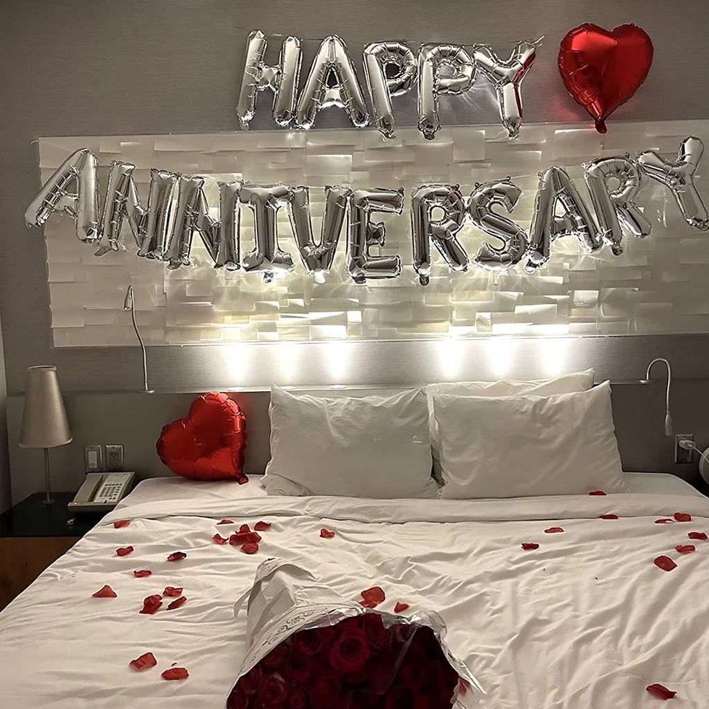 18pcs Happy Anniversary Decorative Balloon Banners, Suitable for Valentine's Day, Anniversary, Romantic Home Decoration