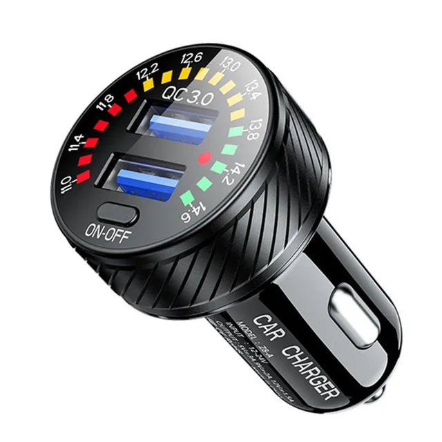 QC 3.0 Dual USB Car Charger 12V 24V Waterproof 18W Fast Charging Marquee Light LED Voltmeter ON OFF Switch Car-charger Adapter