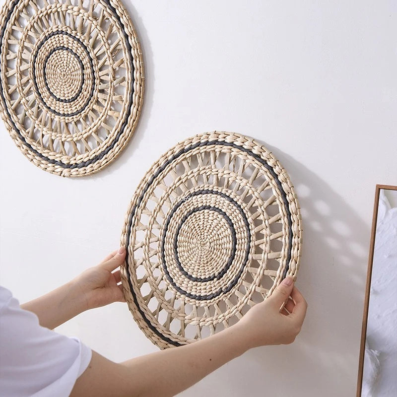 Bohemian Style Straw Wall Decoration, Background Wall Decoration, Sofa Bedside Handwoven Hanging Decoration Room Decor Aesthetic