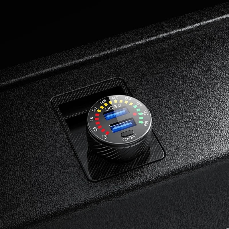 QC 3.0 Dual USB Car Charger 12V 24V Waterproof 18W Fast Charging Marquee Light LED Voltmeter ON OFF Switch Car-charger Adapter