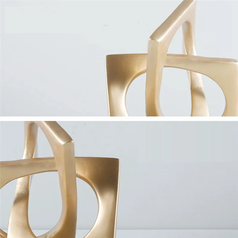 A19F-Abstract Geometric Distortion Ornament Craft Desk Decoration Golden Square Collar Artwork Statue Room Aesthetics Decor A Du