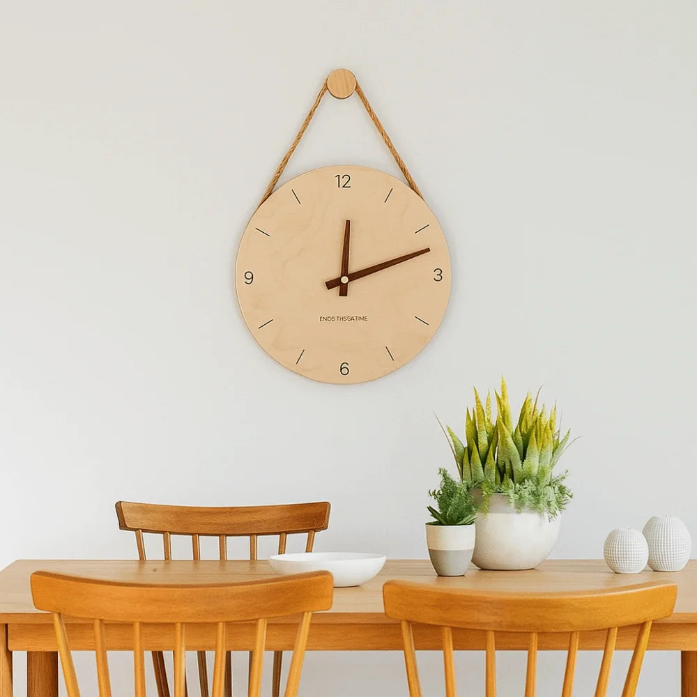 Home Decor Round Solid Wood Clock Hanging Minimalist Aesthetic Clock Nordic Style Wall Clock Living Room