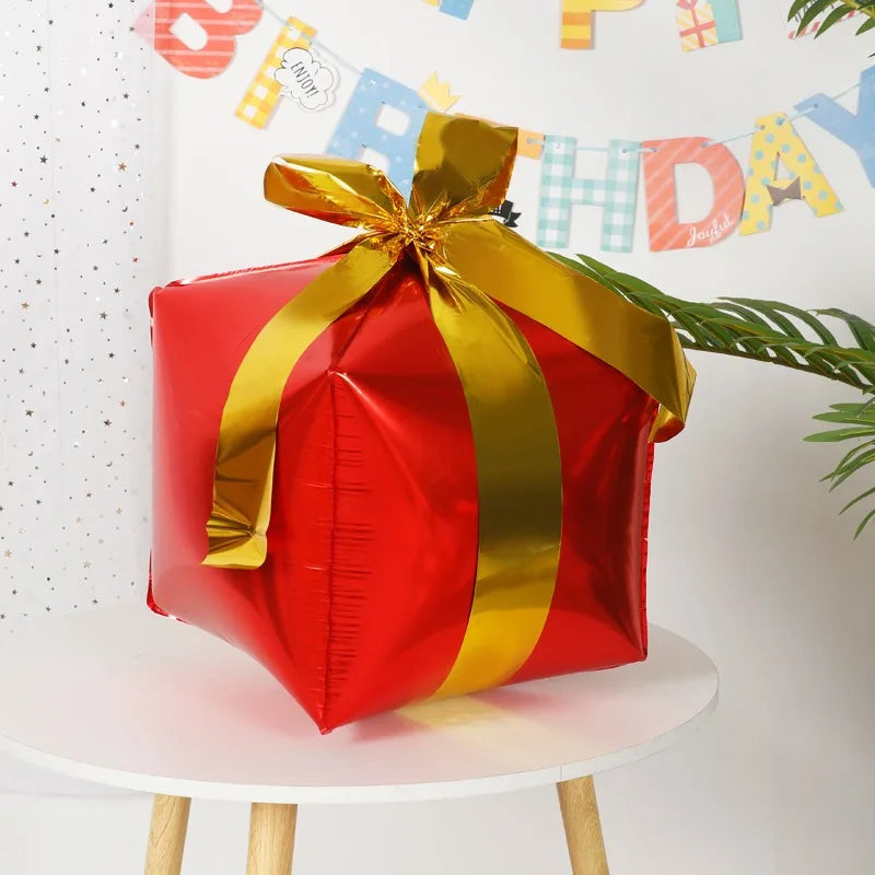 Gift Box Decorative Balloon Christmas Standing Balloons Aluminum Foil Photo Props Globs Christmas Gift Box Ornament with Bow
