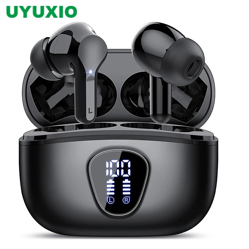 UYUXIO Wireless Earbuds BT5.3 HiFi Stereo Headphones with LED Display ENC Noise Cancelling Mic 48H IP7 Waterproof Earphones