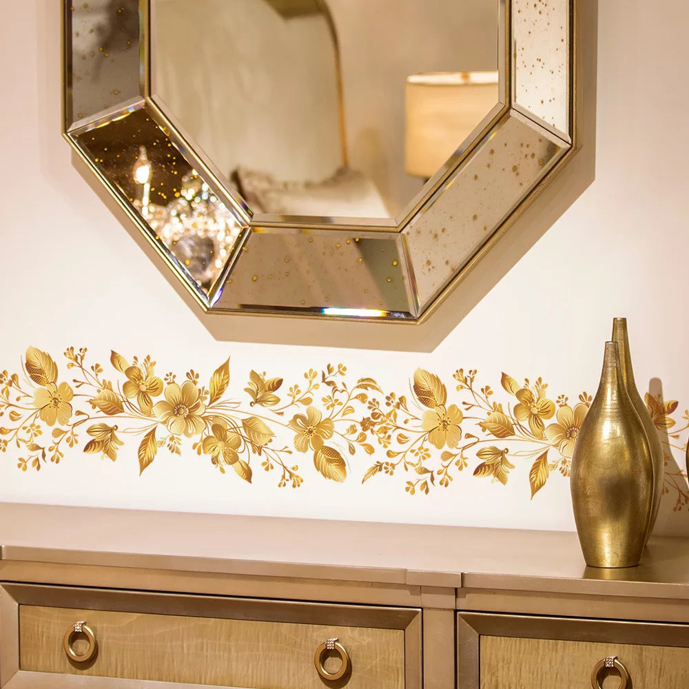 Creative Golden Floral Aesthetic Home Decoration Wallpaper Living Room Modern Art Mural Bedroom Toilet Decal Bathroom Wall Decor