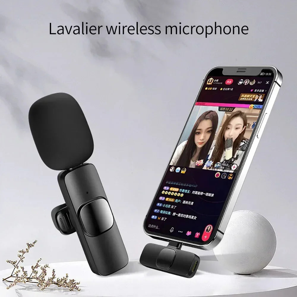 Wireless Lavalier Microphone Portable Audio Video Recording Mini Mic For iPhone Android Live Broadcast Gaming Phone With Receive