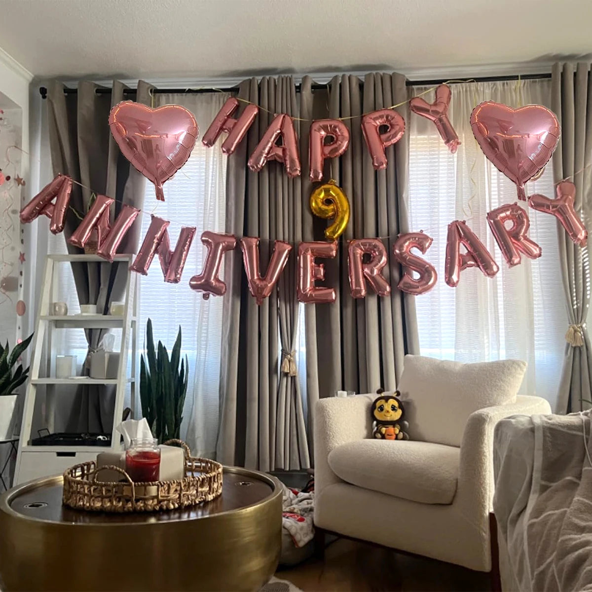 18pcs Happy Anniversary Decorative Balloon Banners, Suitable for Valentine's Day, Anniversary, Romantic Home Decoration