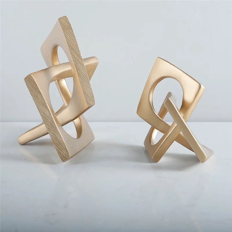 A19F-Abstract Geometric Distortion Ornament Craft Desk Decoration Golden Square Collar Artwork Statue Room Aesthetics Decor A Du