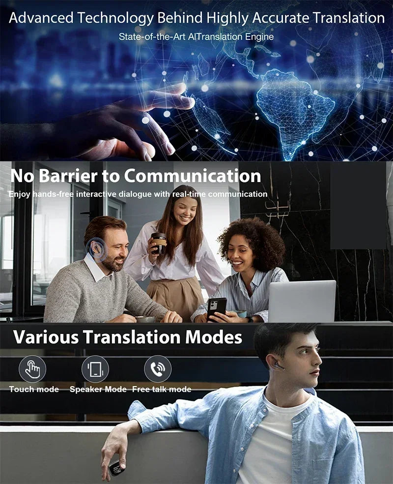 AI Languages Translator Earbuds with Screen Noise Cancelling Earphone with with 144 Languages Real Time Translation Headphones