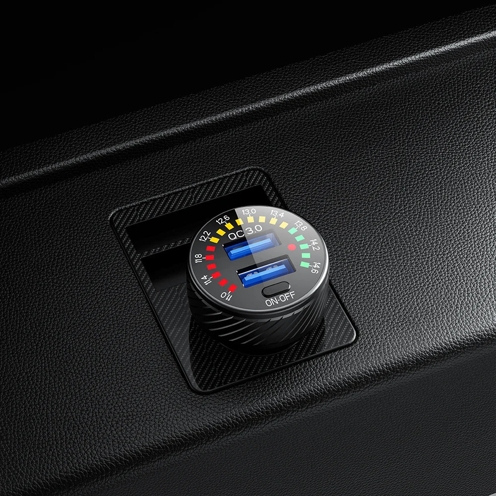 QC 3.0 Dual USB Car Charger 12V 24V Waterproof 18W Fast Charging Marquee Light LED Voltmeter ON OFF Switch Car-charger Adapter