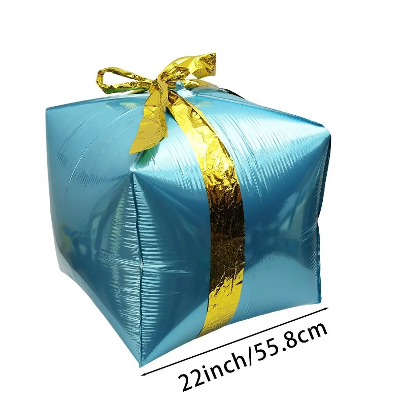 Gift Box Decorative Balloon Christmas Standing Balloons Aluminum Foil Photo Props Globs Christmas Gift Box Ornament with Bow