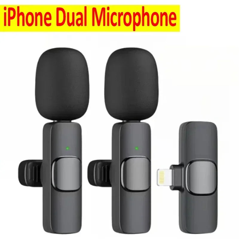 Wireless Lavalier Microphone Portable Audio Video Recording Mini Mic For iPhone Android Live Broadcast Gaming Phone With Receive