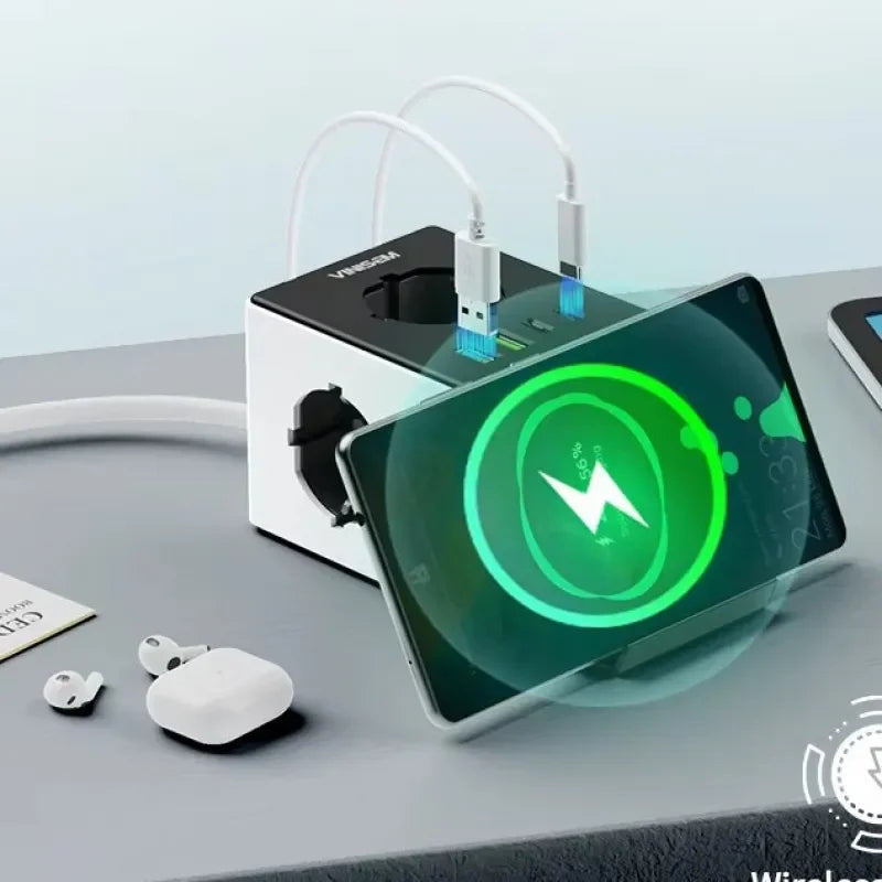 European Standard 3-Hole 7-Position Socket For Wireless Charging Of Mobile Phones Office Small Type-C Usb Fast Charging Socket