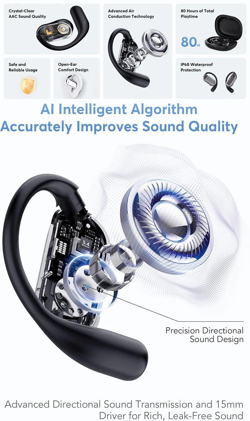 UYUXIO AI Language Translation Headphones with 144 Languages & Accents Real-Time Earbuds Translator for iPhone Android Phones