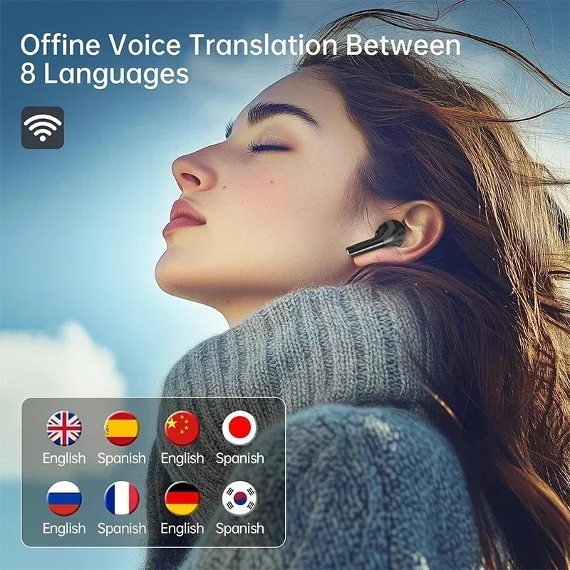 AI Languages Translator Earbuds with Screen Noise Cancelling Earphone with with 144 Languages Real Time Translation Headphones