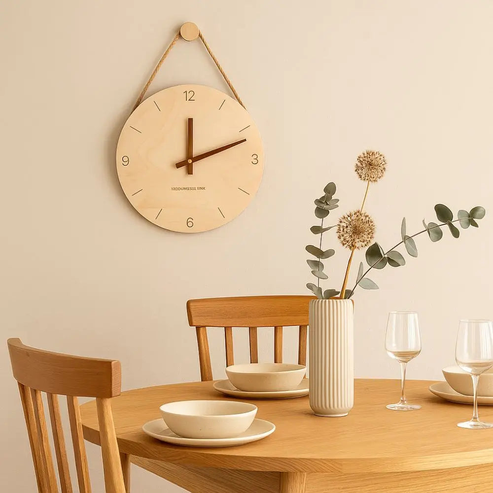 Home Decor Round Solid Wood Clock Hanging Minimalist Aesthetic Clock Nordic Style Wall Clock Office