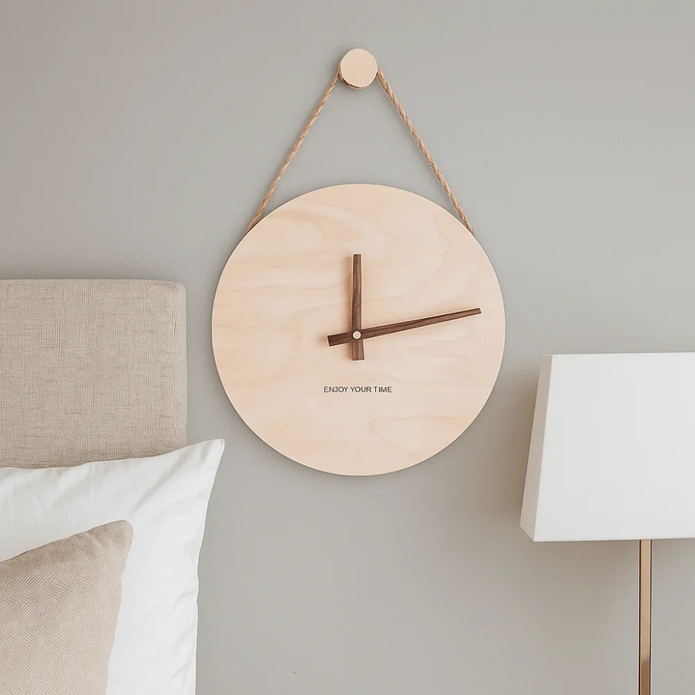 Home Decor Round Solid Wood Clock Hanging Minimalist Aesthetic Clock Nordic Style Wall Clock Living Room