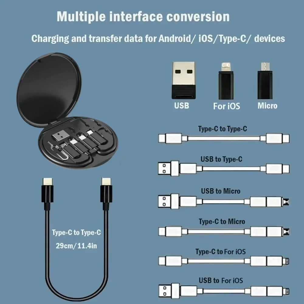 NNBILI Multifunctional USB Data Cable Set Storage Box with Multi USB Charging Adapter Cable Kit Usb To Type C Usb Adapter