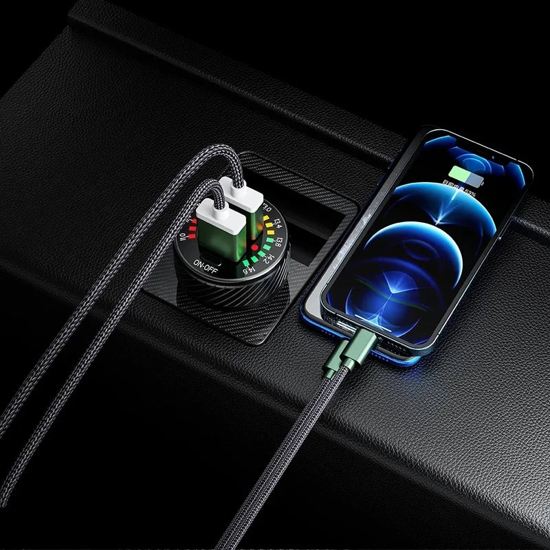 QC 3.0 Dual USB Car Charger 12V 24V Waterproof 18W Fast Charging Marquee Light LED Voltmeter ON OFF Switch Car-charger Adapter