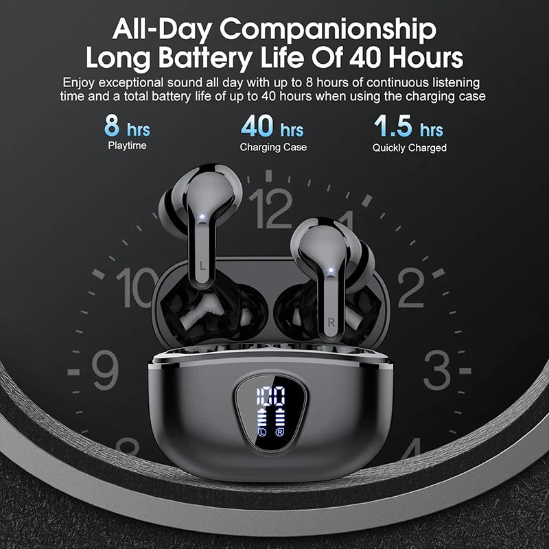 UYUXIO Wireless Earbuds BT5.3 HiFi Stereo Headphones with LED Display ENC Noise Cancelling Mic 48H IP7 Waterproof Earphones