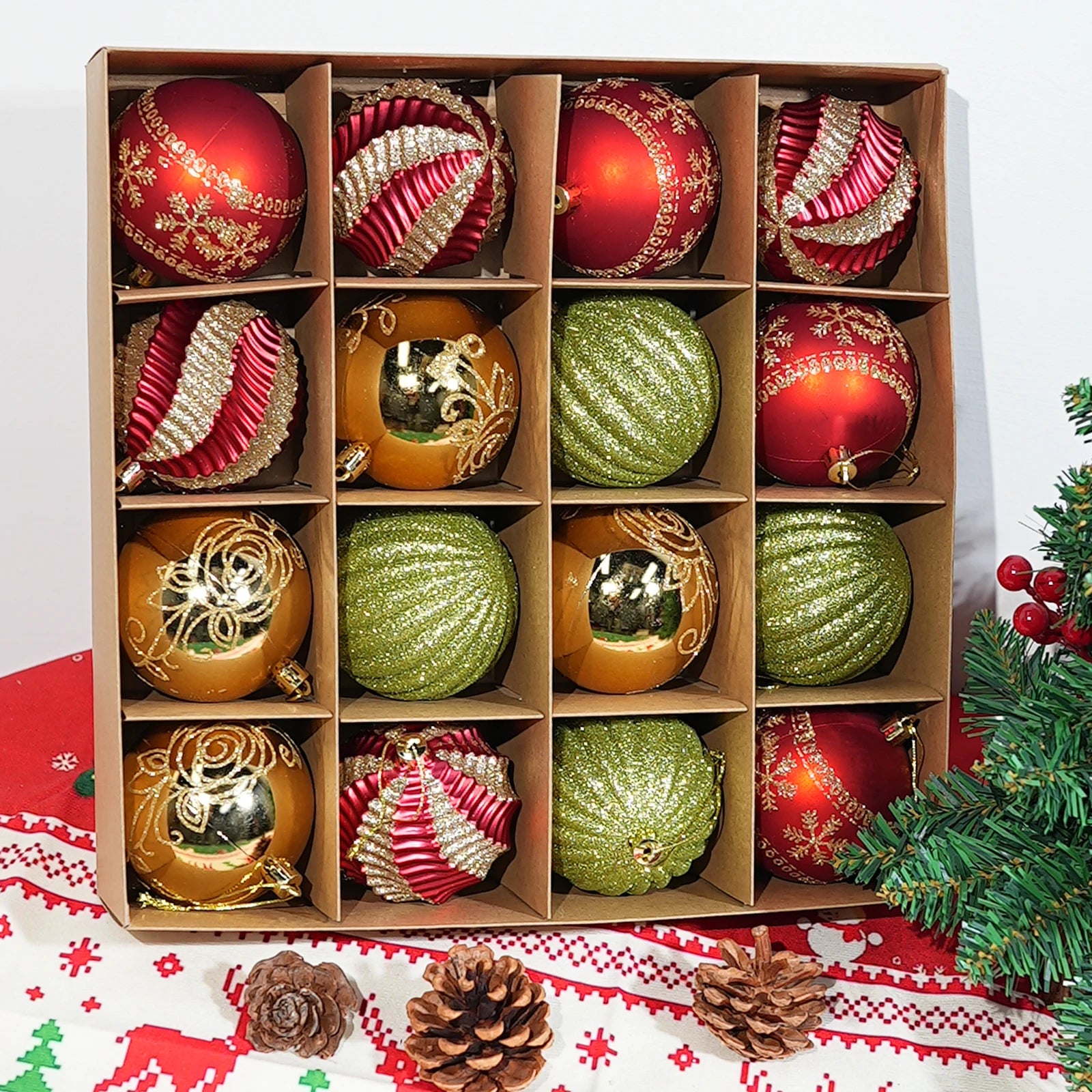16Pcs Multi-Color - High-Quality - Shiny Decorative Balls - Gorgeous, Ball Ornaments, Tight Patterns and Shapes, Perfect Decorations for the Holidays